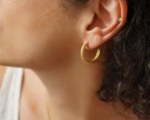 Gold Hoop Earrings with Engraved Lines