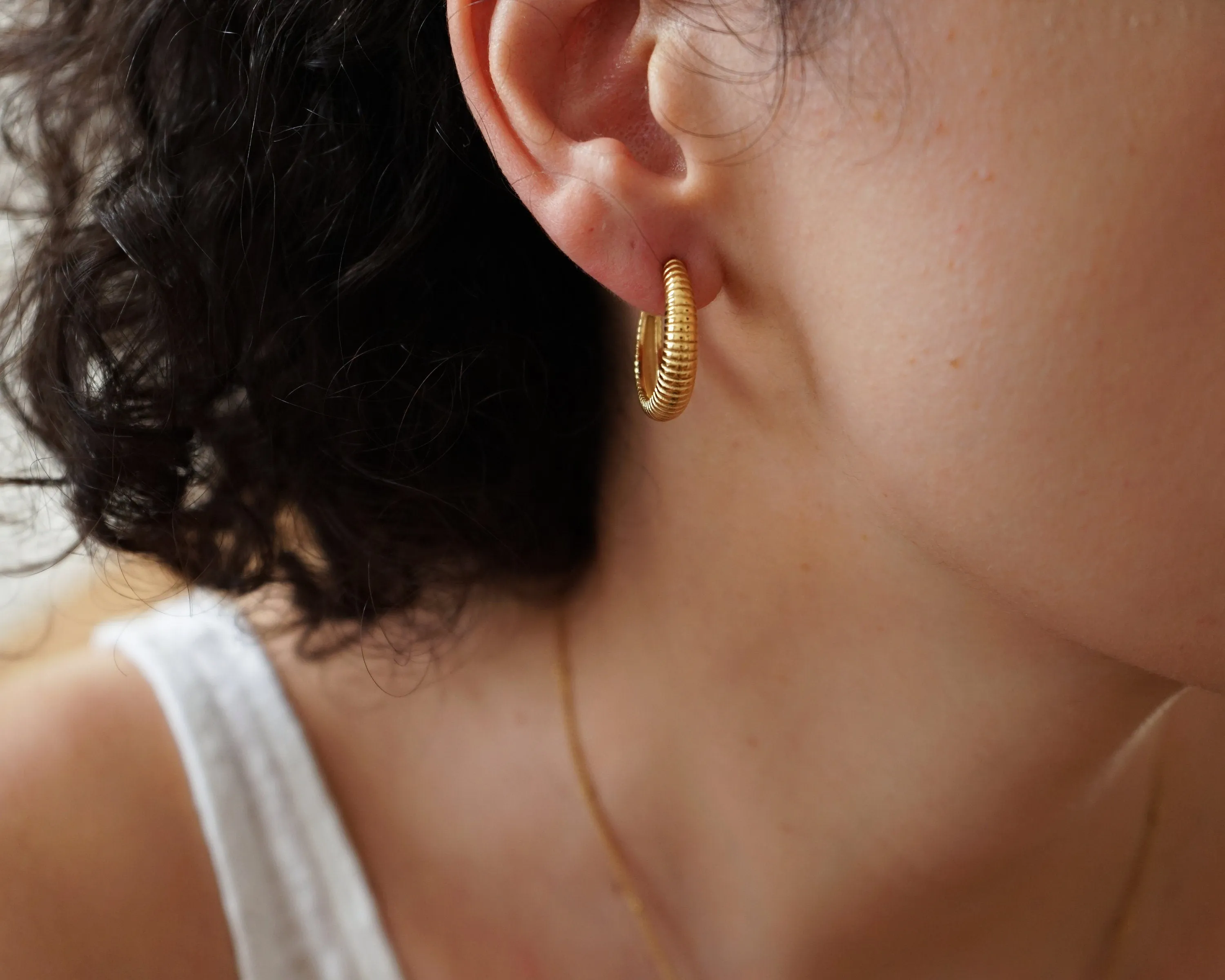 Gold Hoop Earrings with Engraved Lines