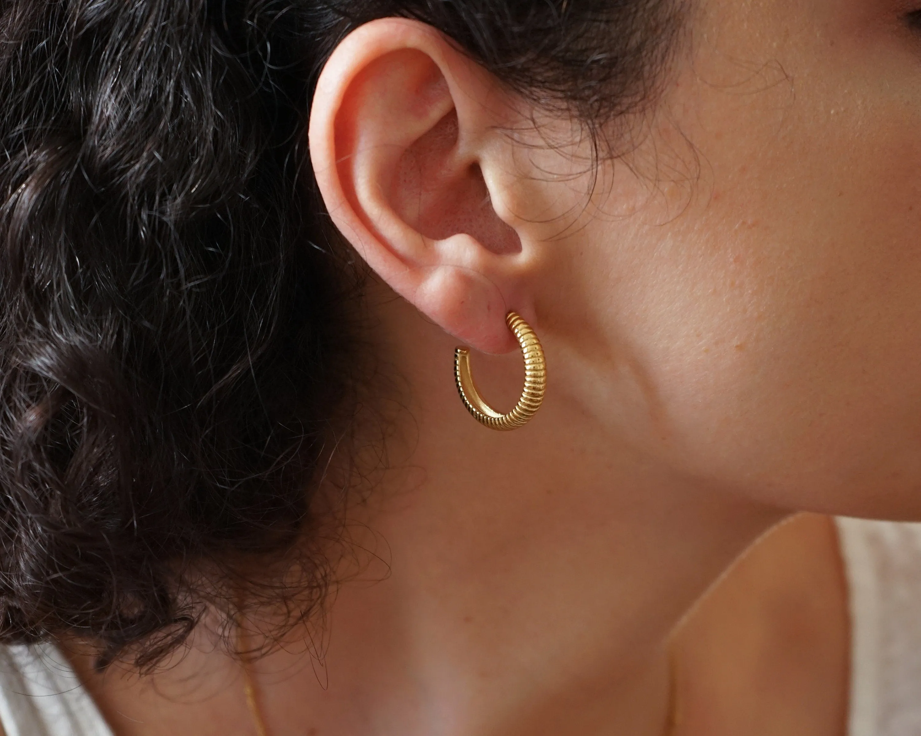 Gold Hoop Earrings with Engraved Lines