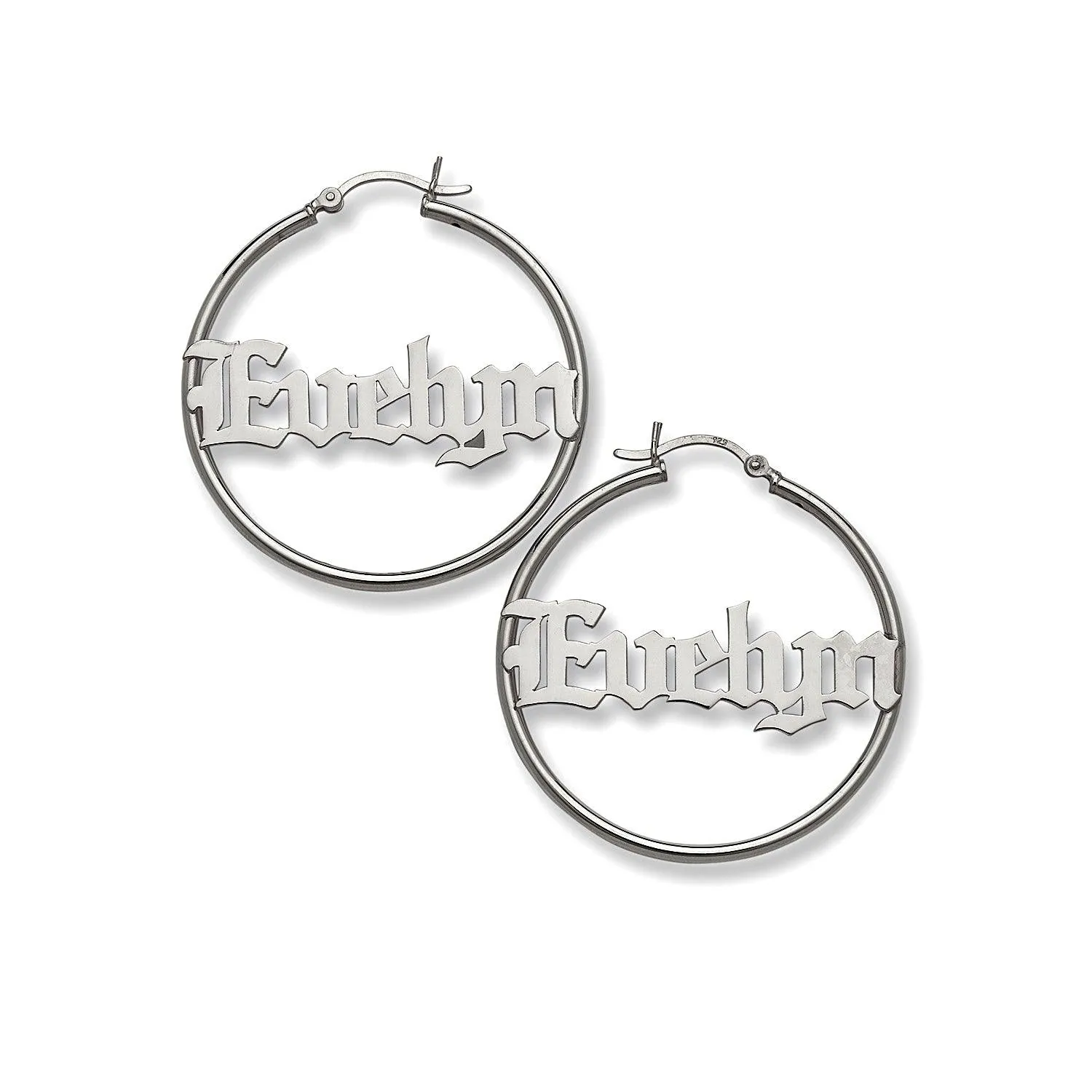Gothic Name Hoop 925 Sterling Silver Earrings