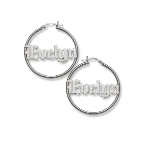 Gothic Name Hoop 925 Sterling Silver Earrings