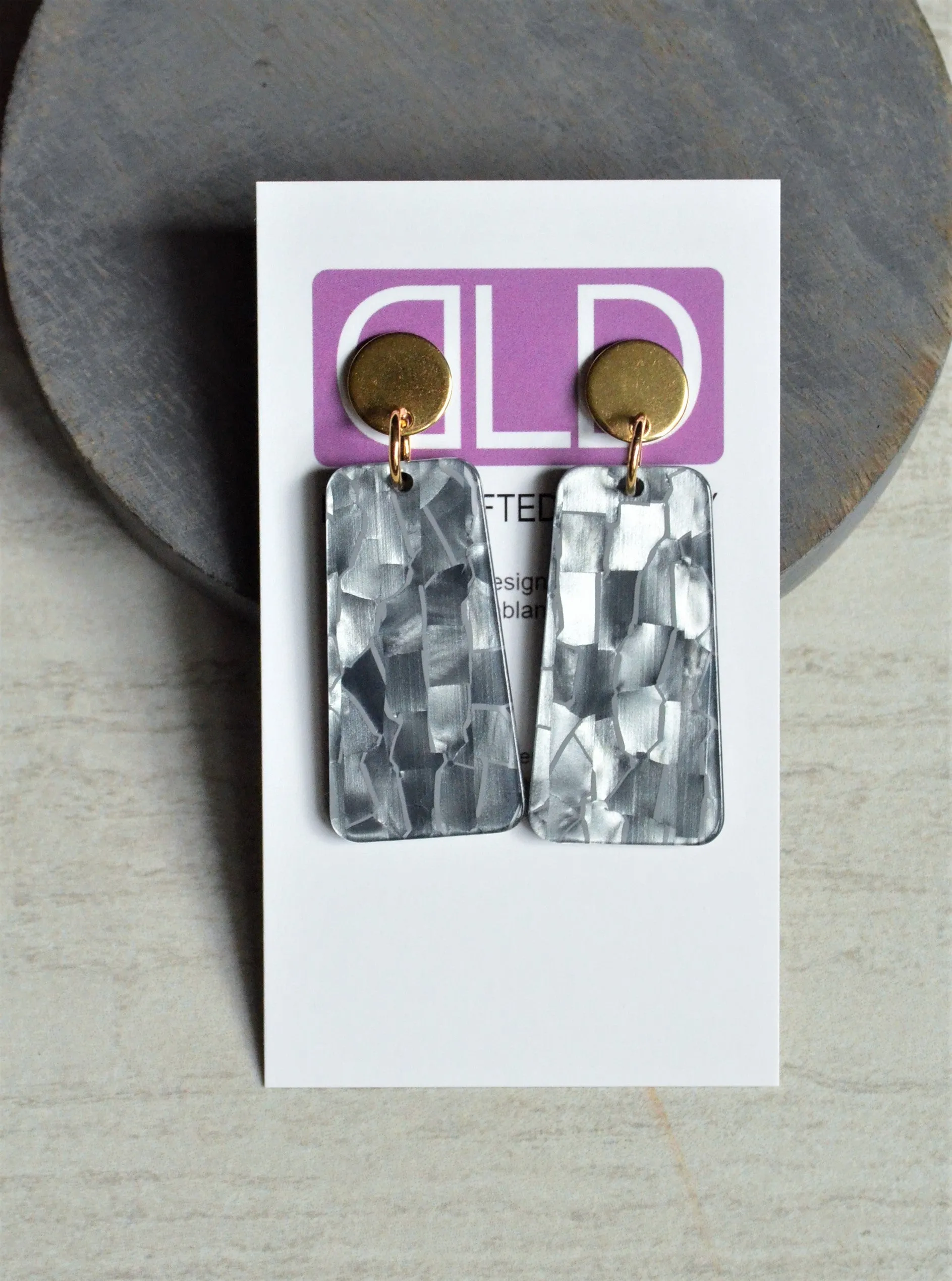 Gray Mother of Pearl Acrylic Lucite Dangle Big Womens Statement Earrings - Nevaeh