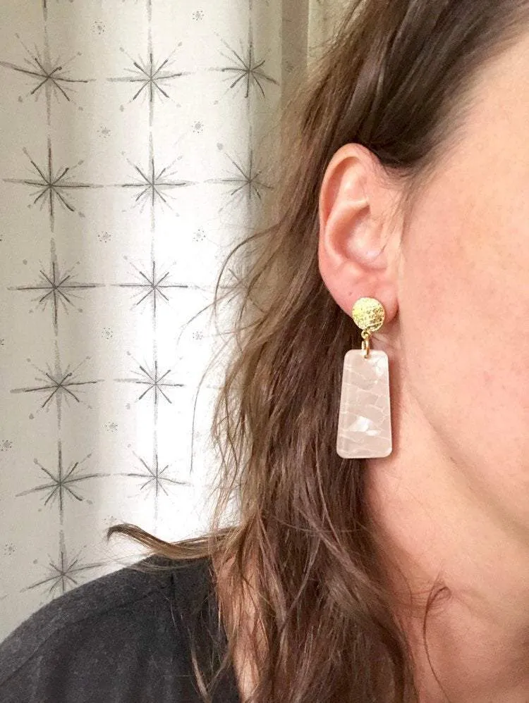 Gray Mother of Pearl Acrylic Lucite Dangle Big Womens Statement Earrings - Nevaeh