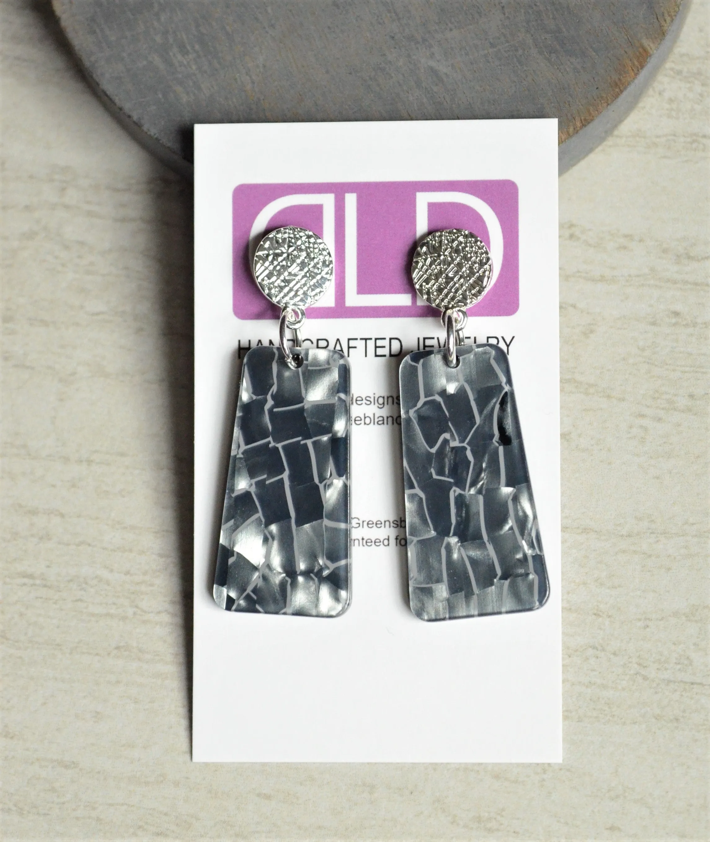 Gray Mother of Pearl Acrylic Lucite Dangle Big Womens Statement Earrings - Nevaeh
