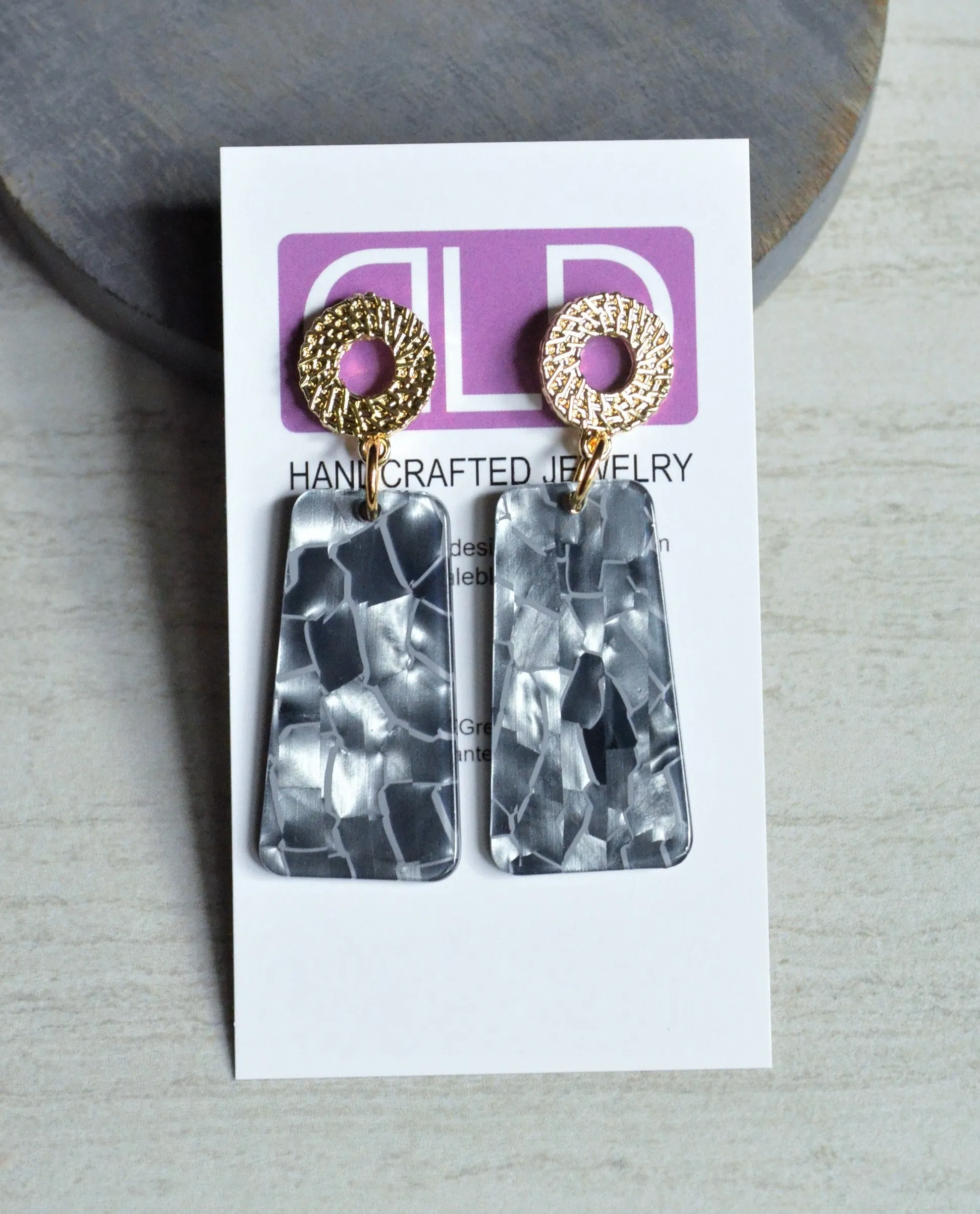 Gray Mother of Pearl Acrylic Lucite Dangle Big Womens Statement Earrings - Nevaeh