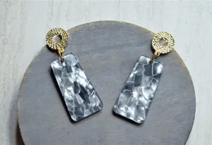 Gray Mother of Pearl Acrylic Lucite Dangle Big Womens Statement Earrings - Nevaeh