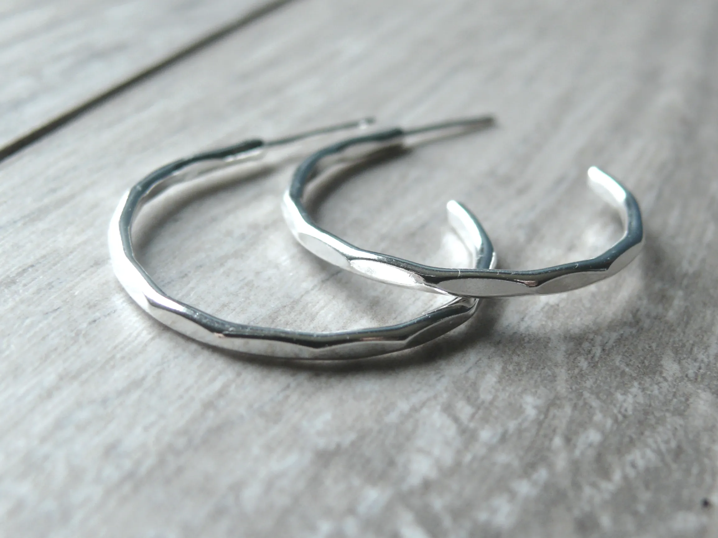 Hammered Sterling Silver Post Hoops