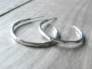 Hammered Sterling Silver Post Hoops