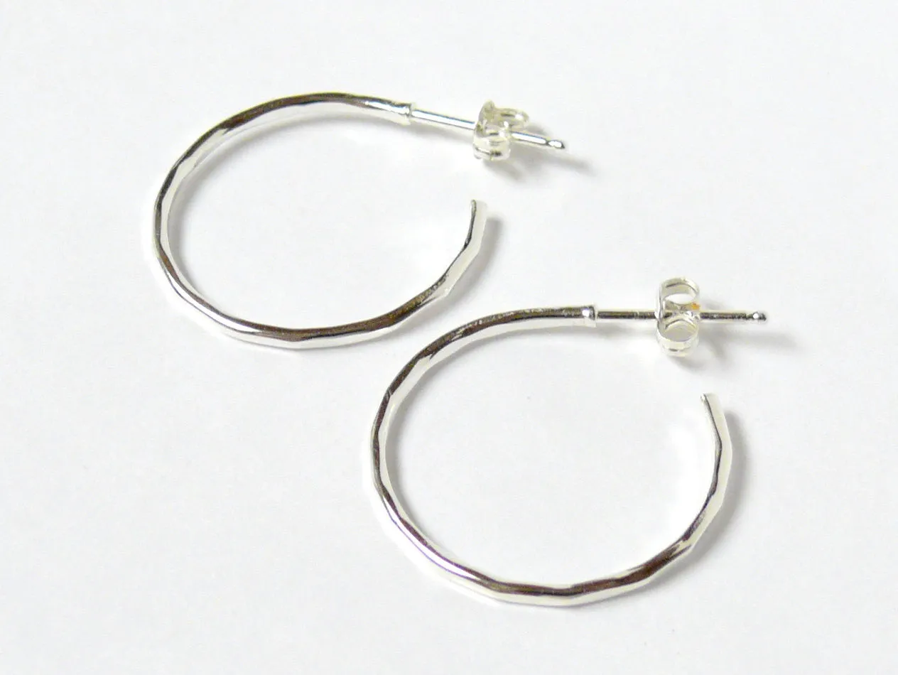 Hammered Sterling Silver Post Hoops