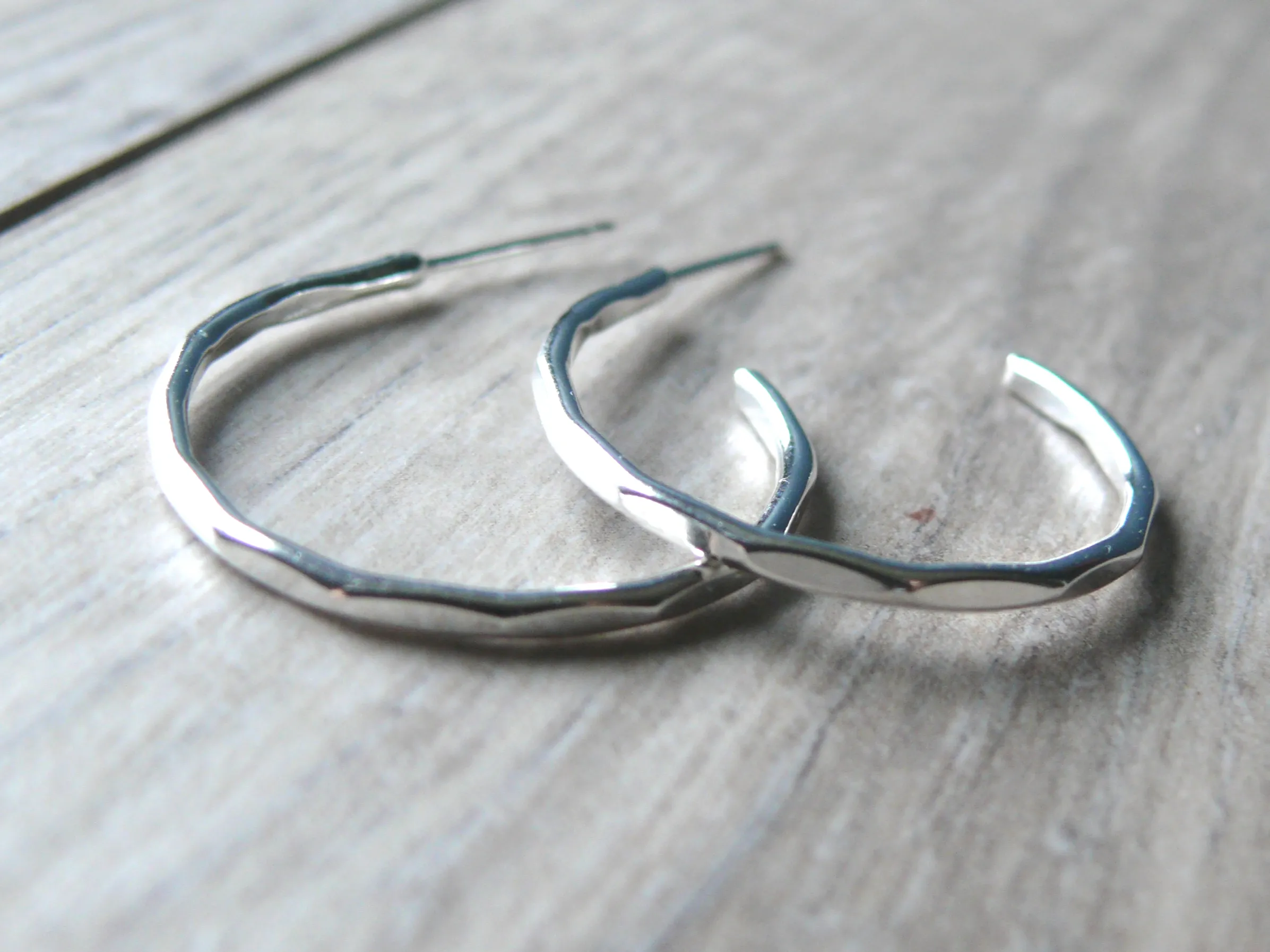 Hammered Sterling Silver Post Hoops