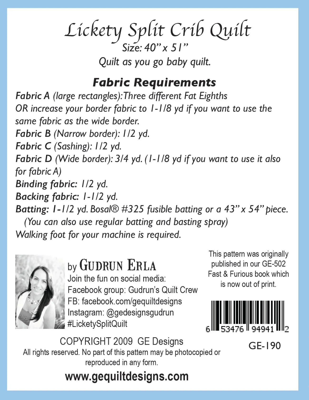 Lickety Split Crib Quilt Pattern 190