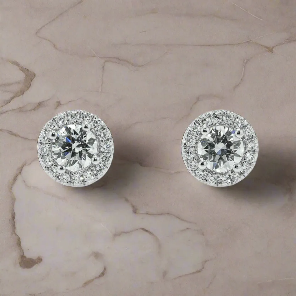 Lynlee 3 Carats Halo Lab Grown Round Cut Diamond Stud Earrings in 18K White Gold