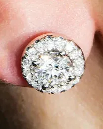 Lynlee 3 Carats Halo Lab Grown Round Cut Diamond Stud Earrings in 18K White Gold