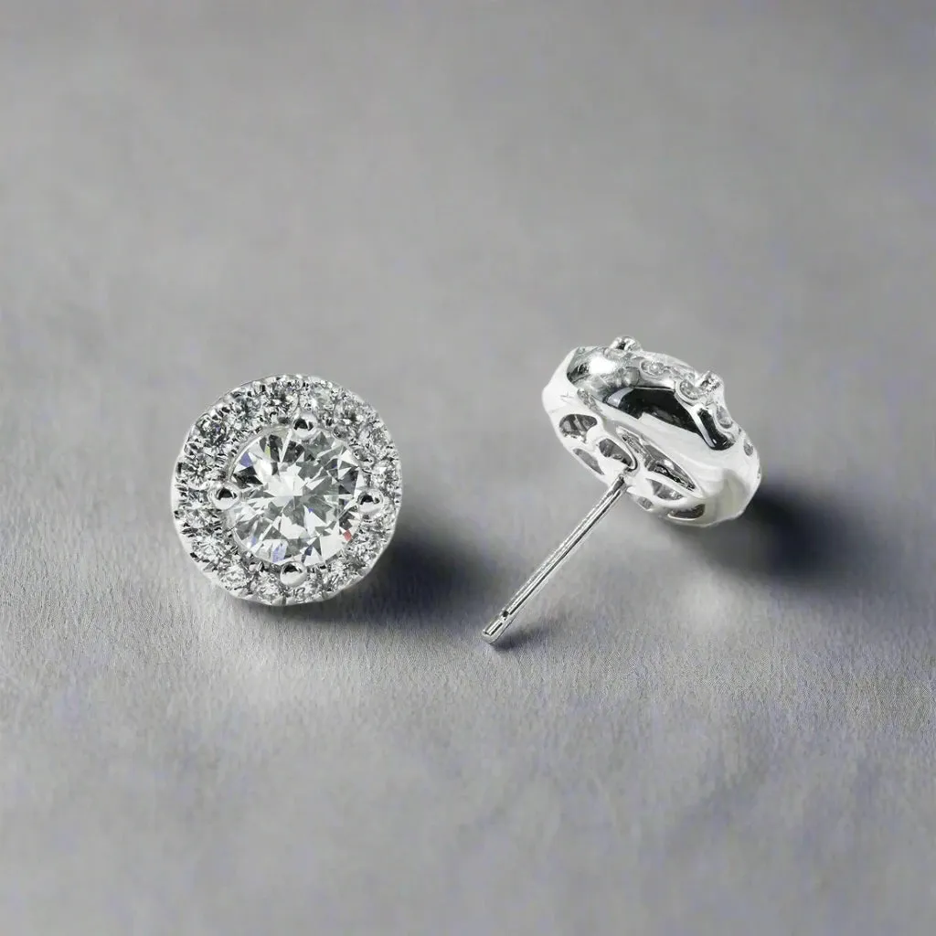 Lynlee 3 Carats Halo Lab Grown Round Cut Diamond Stud Earrings in 18K White Gold