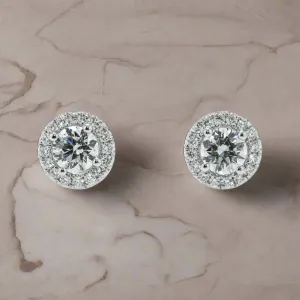 Lynlee 3 Carats Halo Lab Grown Round Cut Diamond Stud Earrings in 18K White Gold