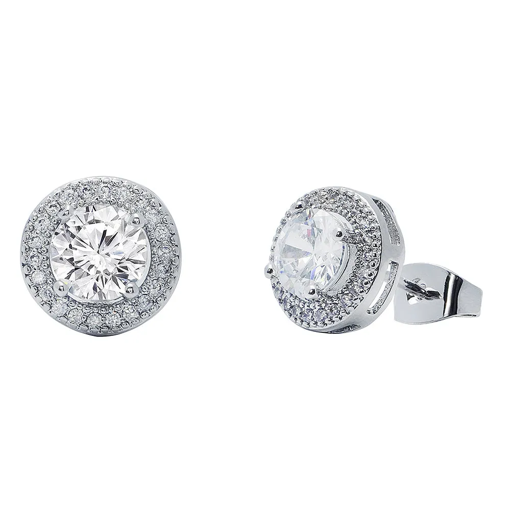 Mariah 18k White Gold Plated Round Cut CZ Halo Stud Earrings - Fab Friday