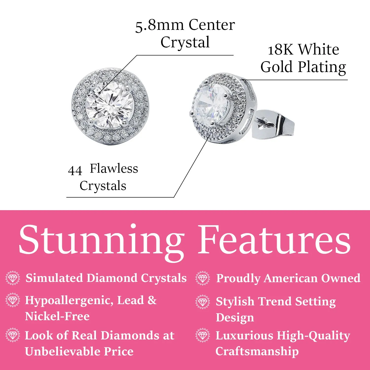 Mariah 18k White Gold Plated Round Cut CZ Halo Stud Earrings - Fab Friday