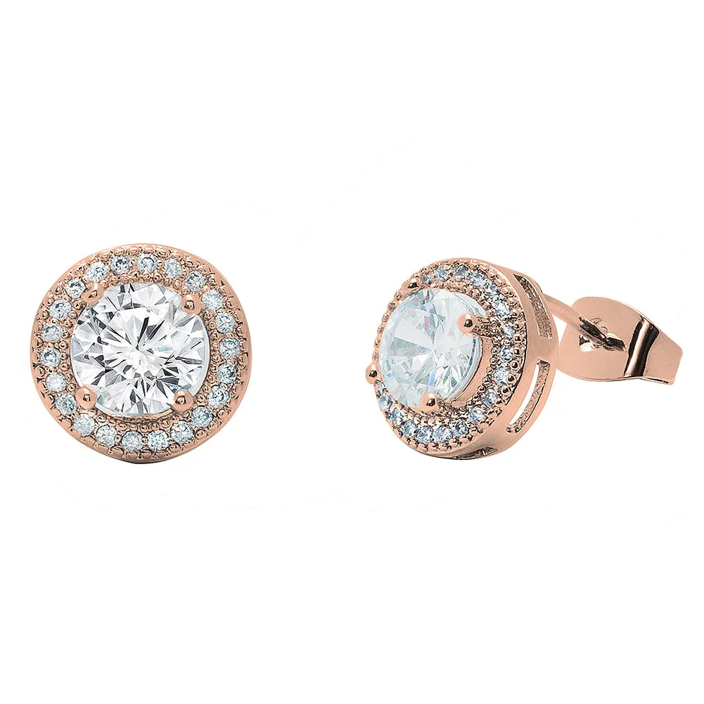 Mariah 18k White Gold Plated Round Cut CZ Halo Stud Earrings - Fab Friday