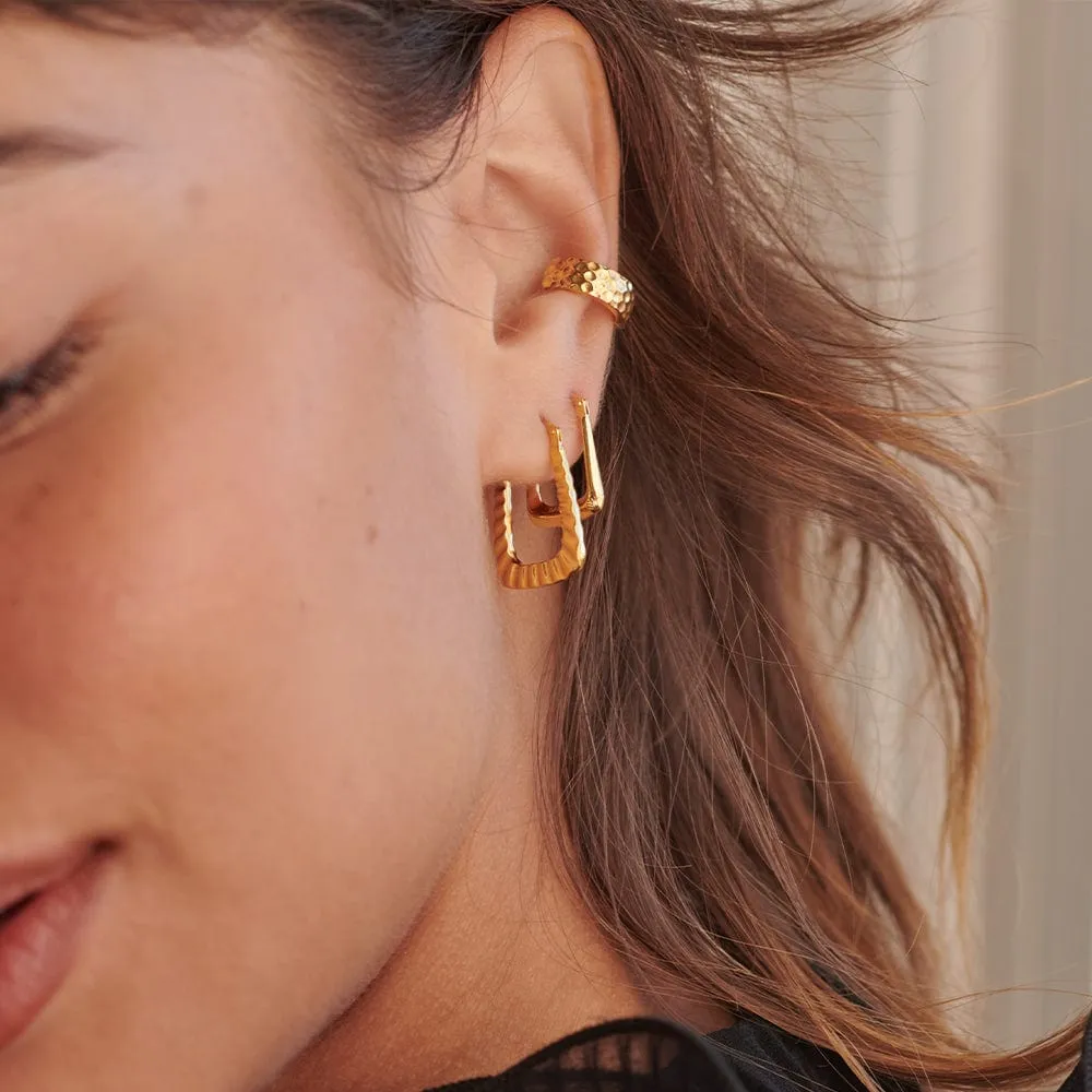 Maxi Ridged Creole Hoop Earrings 18ct Gold Plate