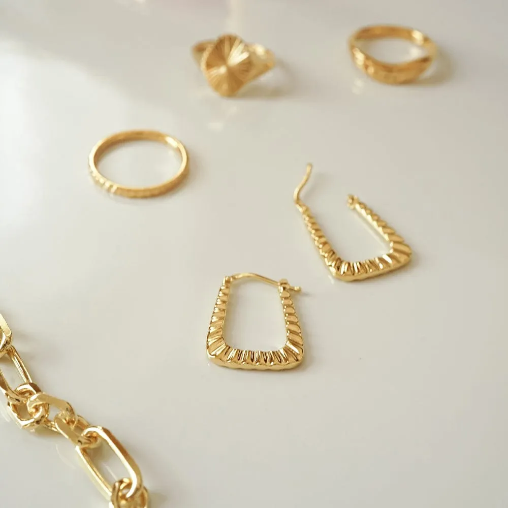 Maxi Ridged Creole Hoop Earrings 18ct Gold Plate