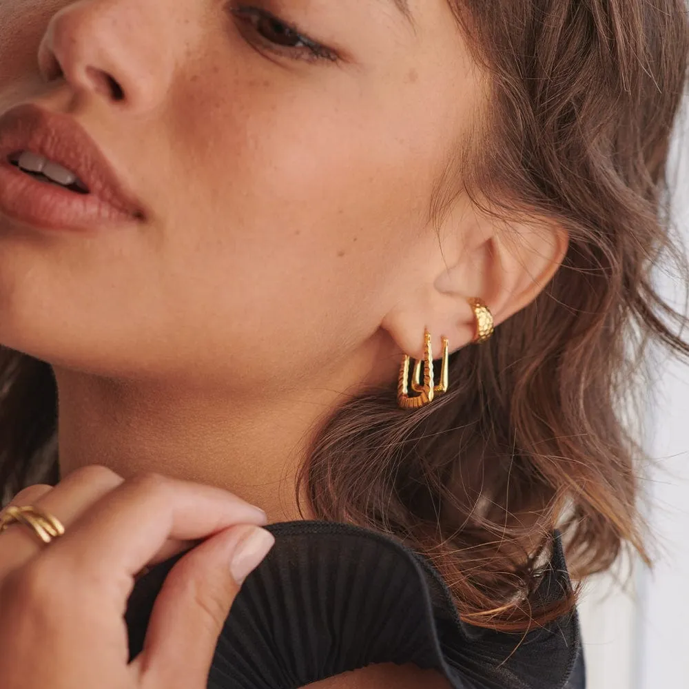 Maxi Ridged Creole Hoop Earrings 18ct Gold Plate