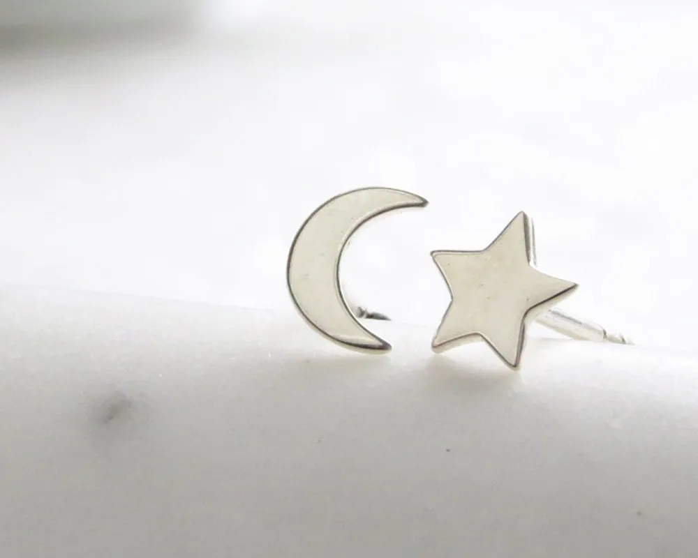 Mix & Match Crescent Moon and Star Studs
