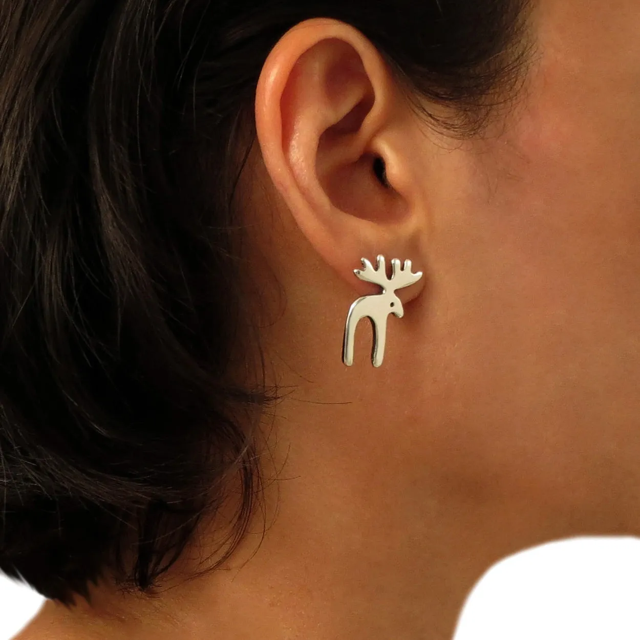 Moose Elk Totem Sterling Silver Earrings