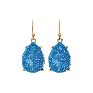 Navy Blue Abalone Teardrop Druzy Earrings