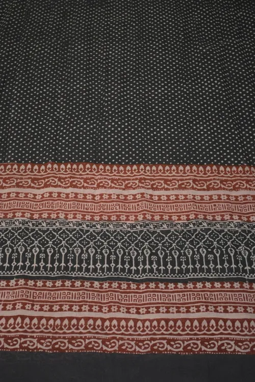 Red and Black Paisely Design Hand Block Printed Naturally Dyed