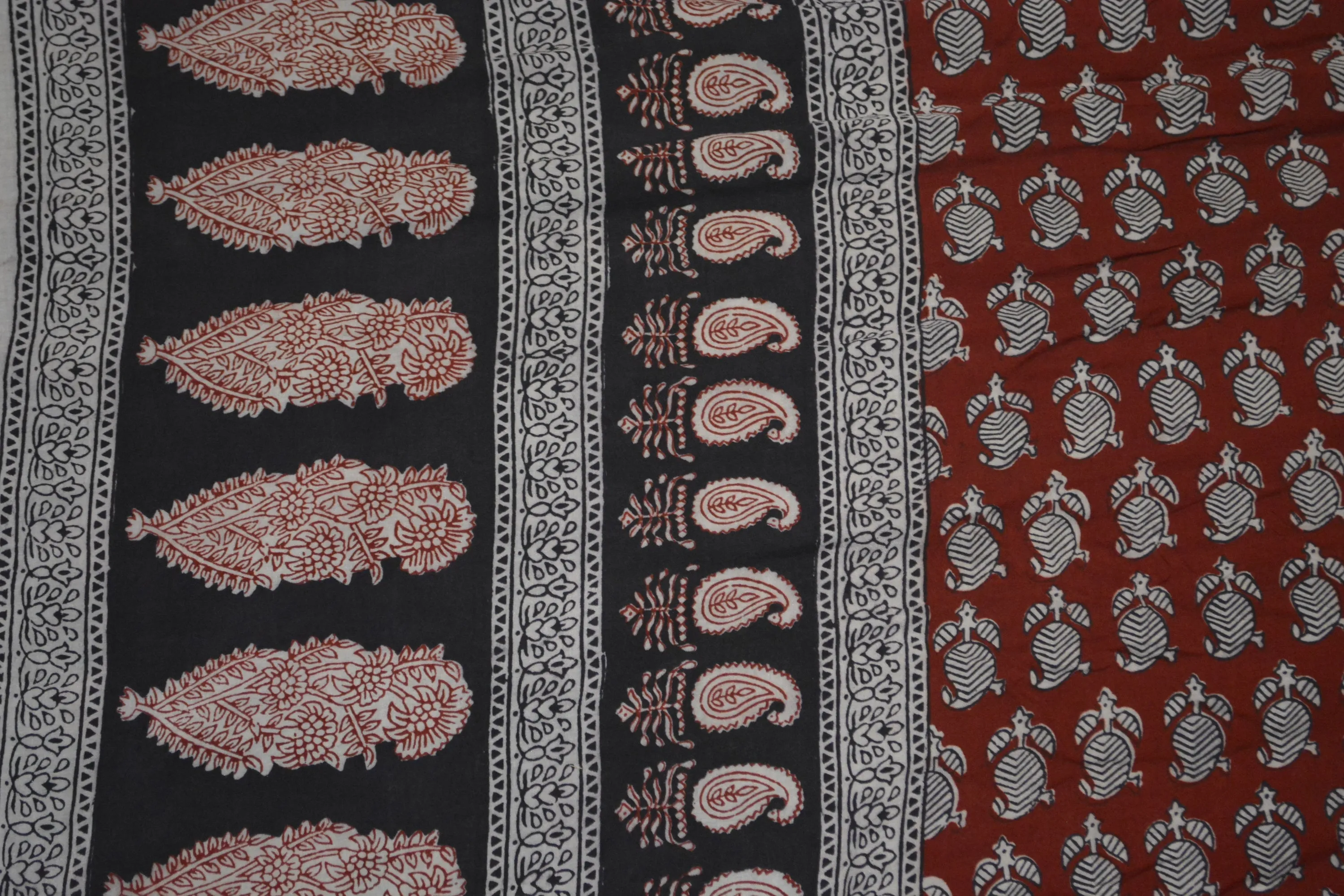Red and Black Paisely Design Hand Block Printed Naturally Dyed