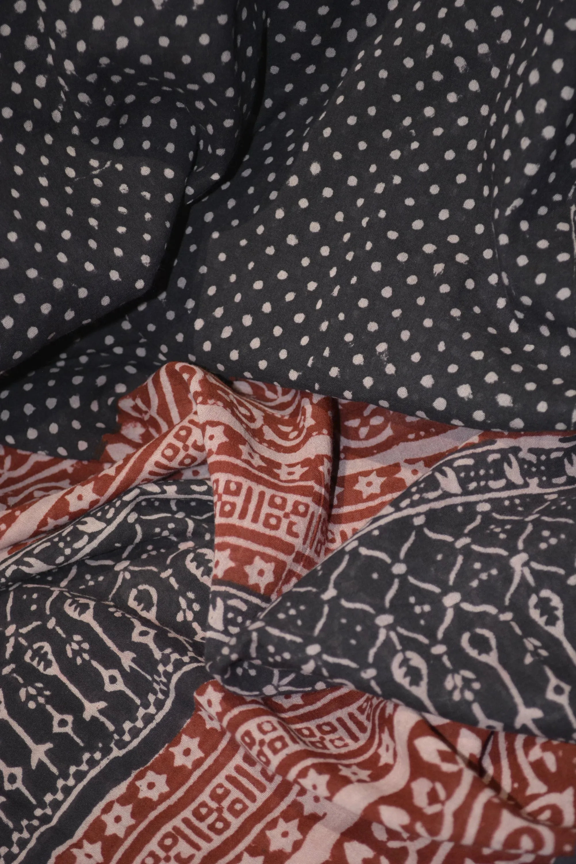 Red and Black Paisely Design Hand Block Printed Naturally Dyed