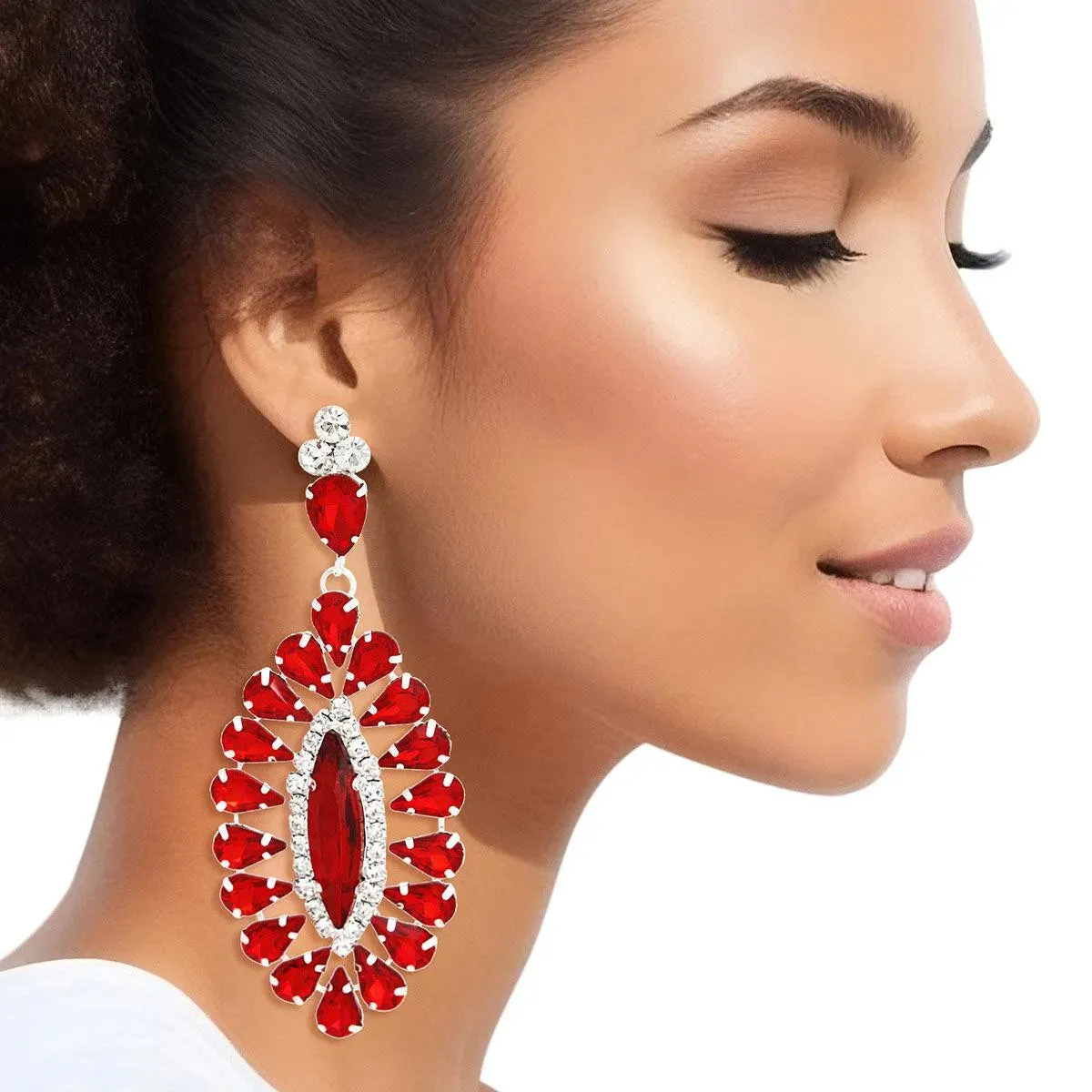 Red Dangle Teardrop Statement Earrings - Stylish & Bold