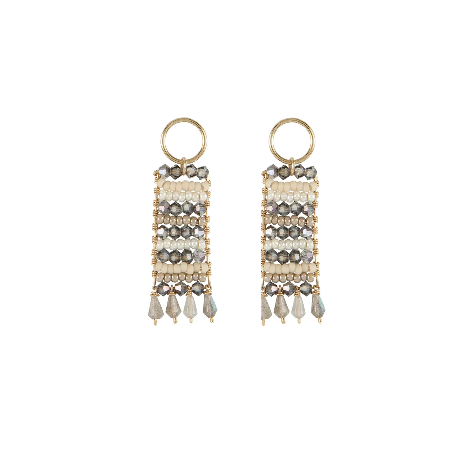 Semi Precious Beaded Pendant Earrings With Teardrops - PEARL/PINK/TAUPE/STEEL/GRAY