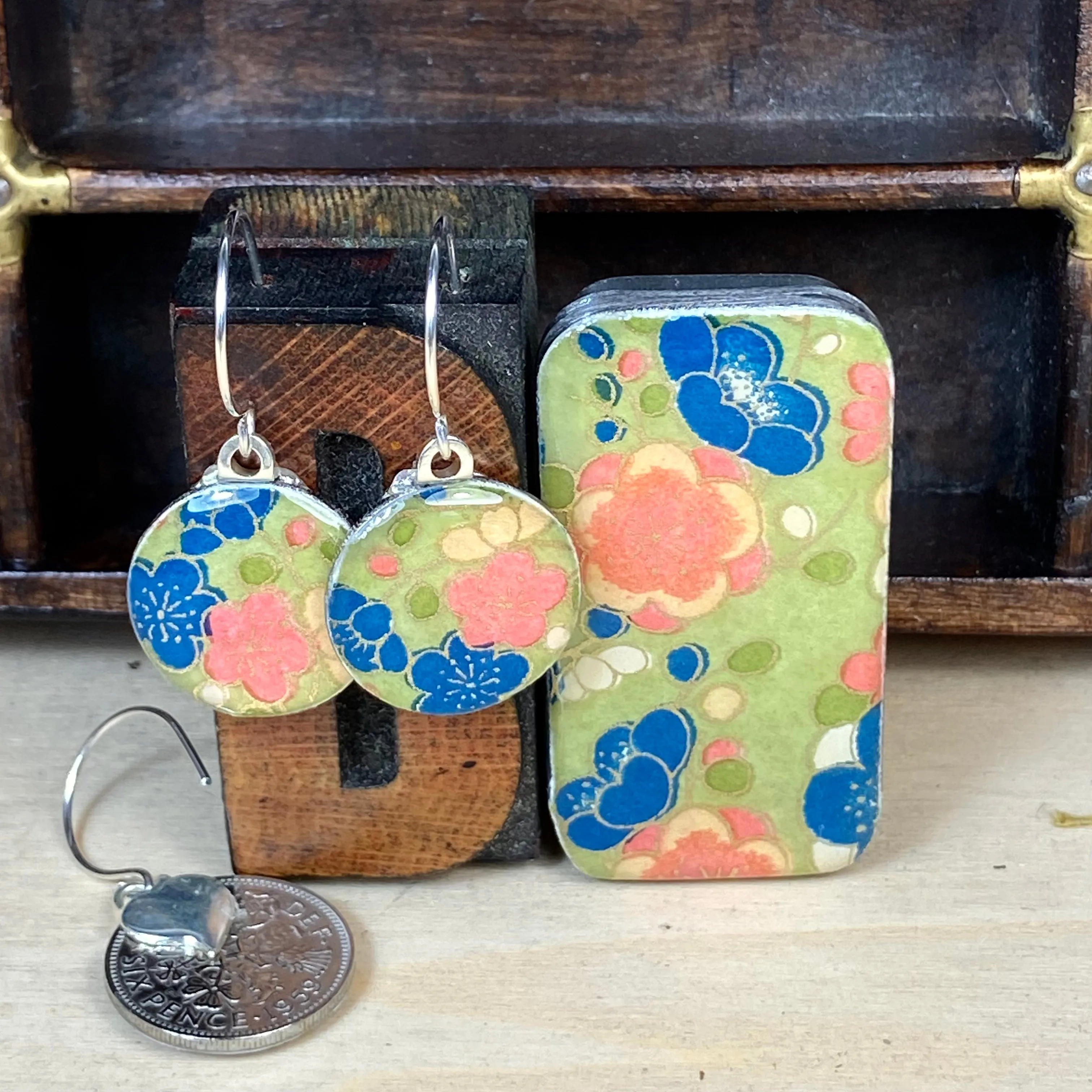 Sixpence Earrings and Teeny Tiny Tin Posy Green