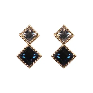 Square Navy Blue & Clear Swarovski Crystal Invisible Clip On Stud Earrings