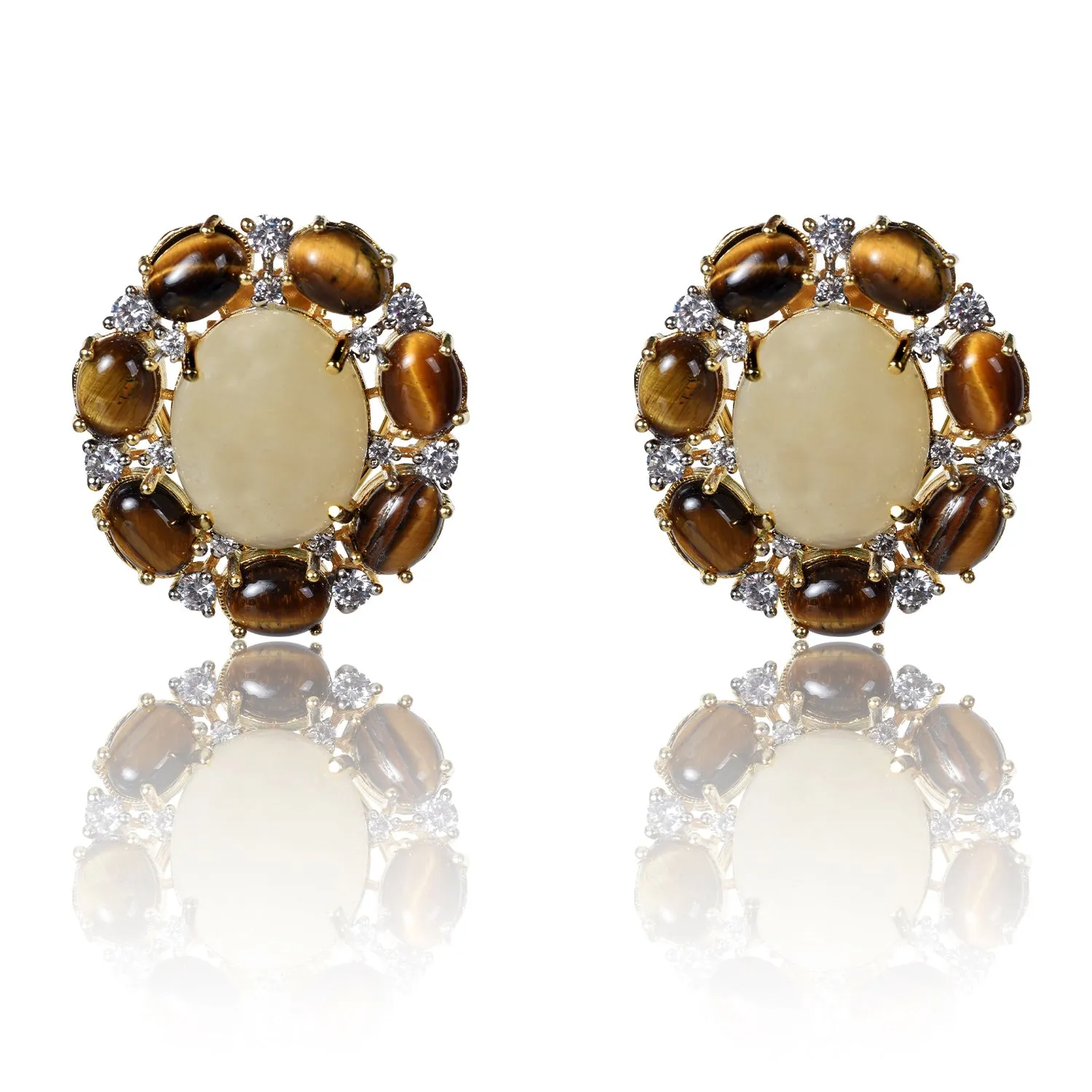 Tiger eye and white chalcedony tops earrings