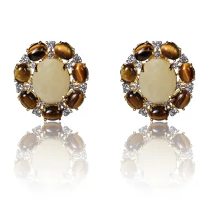 Tiger eye and white chalcedony tops earrings