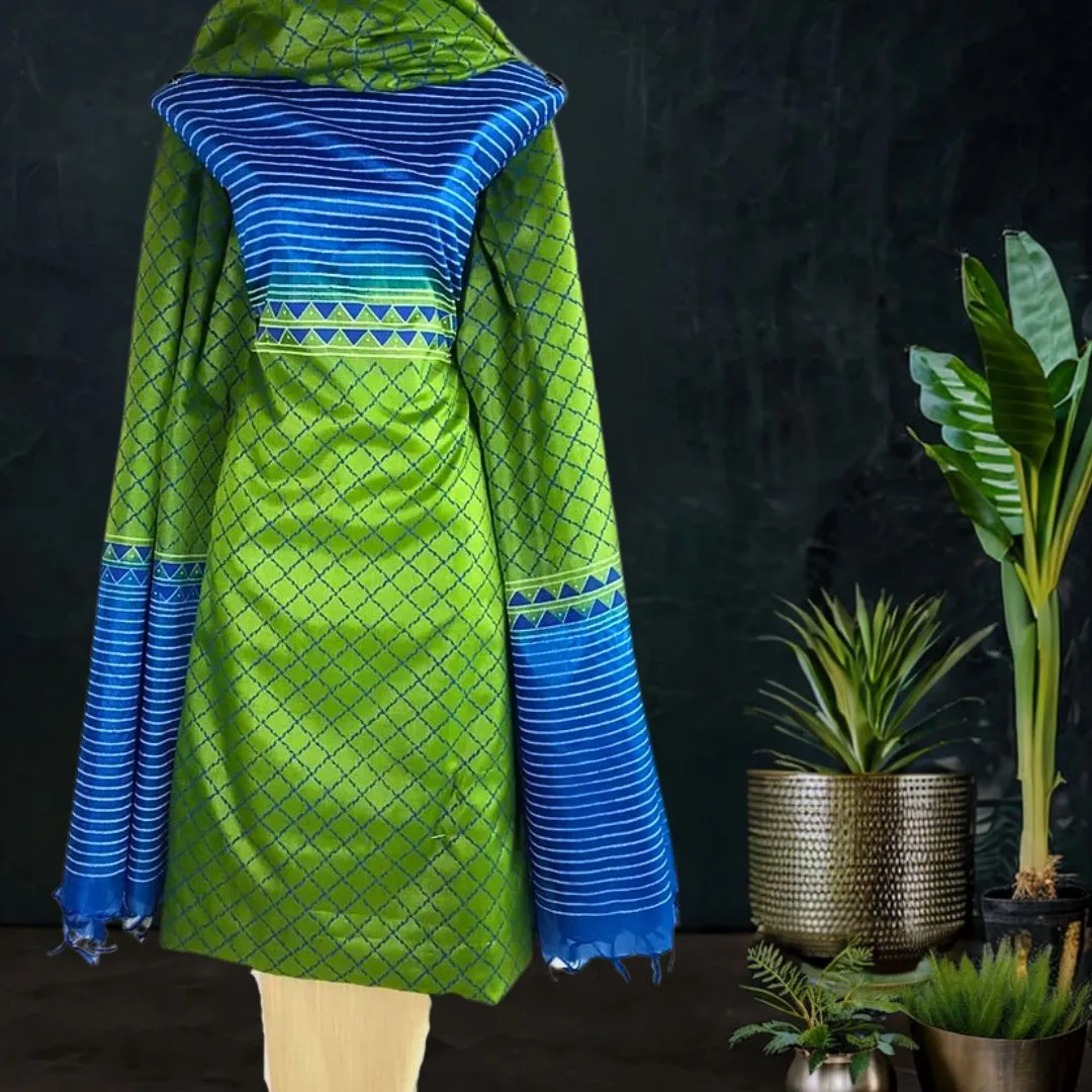 Tussar Silk Dress Material with Geometrical Print