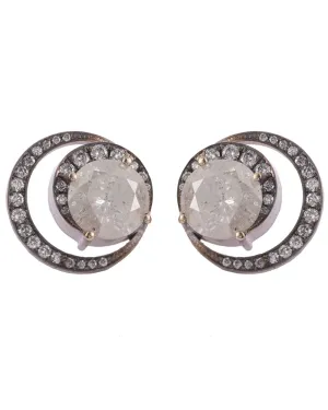 White Gold Salt and Pepper Diamond Moon Stud Earrings