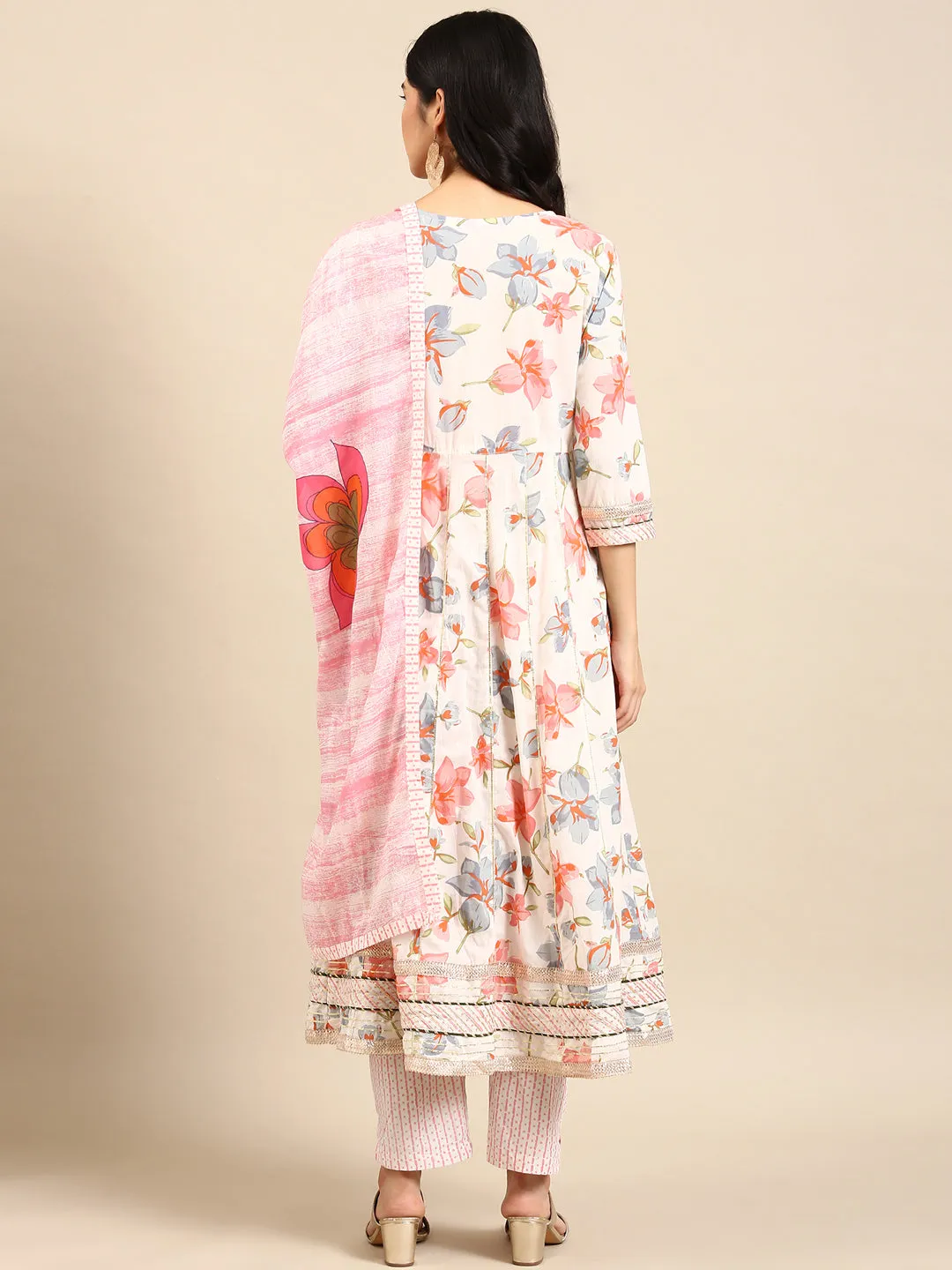 Women's White Floral Kurta Set